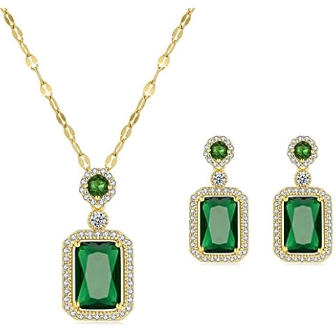 LYLYMIMI Emerald Jewelry for Women Green Stone Necklace Earrings Set Cute Necklaces with Crystal Dangle Earrings Cover