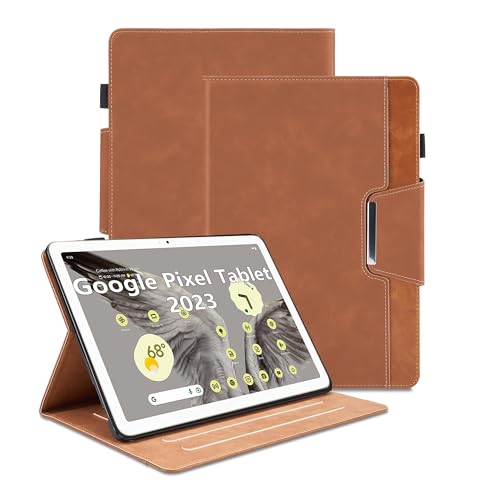Étui Google Pixel Tablet 11 2023 : housse portefeuille cuir marron avec support multi-angle