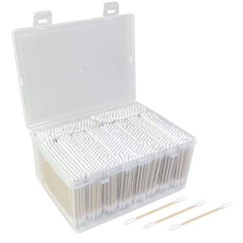 Egaageoi 1000 Count Pointed Cotton Swabs - Double Precision Tips with Bamboo Stick for Beauty and Personal Care - for Eyebrow And Eyelash Application, Manicures And Nail Art, Cleaning Ears And Nose