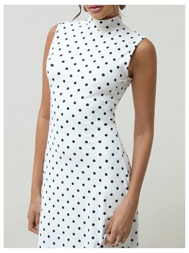 Image of Milumia Women's Polka Dots Maxi Tank Dress Vintage Mock Neck Sleeveless Elegant Long Dresses