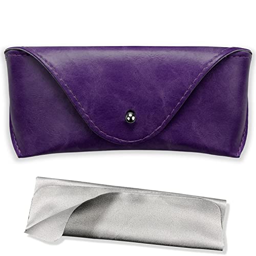 LogHog Portable Leather Glasses Case,Flexible Sunglasses Pouch Slim Case for Women Men Horizontal Eyeglass Case, Purple, M