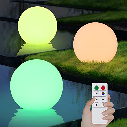 uuffoo Confezione da 3 lampade solari per uso esterno, luce galleggiante per piscina RGB IP67 impermeabile con telecomando e presa di terra, luci solari da giardino per piscina, laghetto, cortile, giardino, decorazioni per la casa (palla)