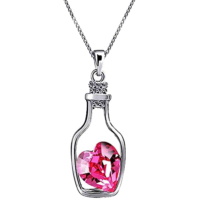Stylish Silver-Plated Pink Bottle Pendant Necklace for Women/Girls-image-6