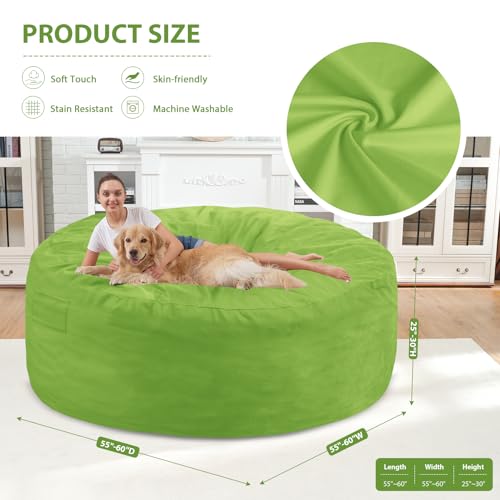 6FT Bean Bag Chair, Large Bean Bag Chairs with Memory Foam Filled, Fluffy Beanbag Sofa with Dutch Velvet Cover, Round BeanBag Chairs for Living Room, Playroom - Lime