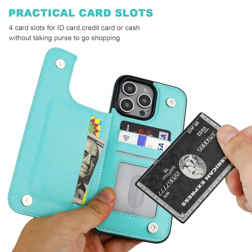 ONETOP Compatible with iPhone 16 Pro Max Wallet Case with Card Holder, PU Leather Kickstand Card Slots Case, Double Magnetic Clasp and Durable Shockproof Cover 6.9 Inch (Light Blue) by ONETOP - Used condition - Image 3