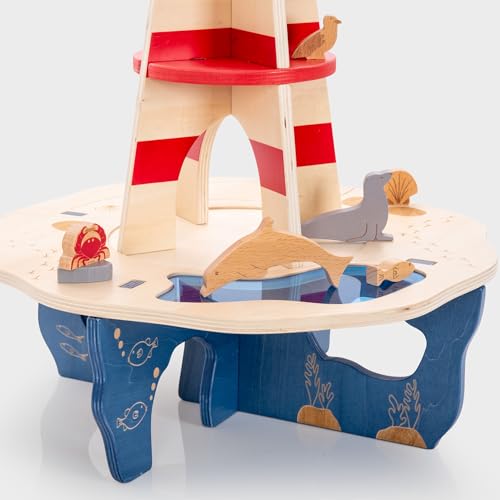 tickit Wooden Lighthouse Playset FSC Birch Plywood Small World Toy with Rock Pool, Sensory Details and Split Design for Imaginative Coastal Play - Image 3