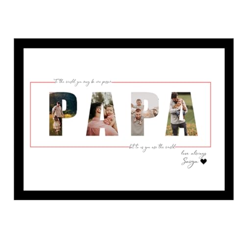 Image of Customized Fathers Day Gift for Dad 4 Photo Collage Frame with PAPA Text, Personalized Picture Gift for Father, Birthday Present, Wall Decoration for Parents (8.9x12.8 Inch)