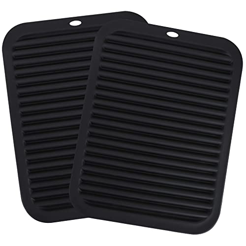 Lot de 2 Grands Dessous de Plat en Silicone, napperons Porte-Pot, Coussin Chauffant, Tapis de Table isolé en Silicone, Flexible, Durable, résistant à la Chaleur rectangulaire - 23 x 30 cm (Noir) Cover