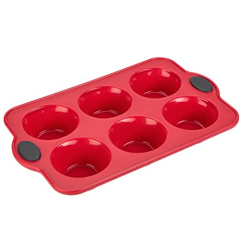 Levivo Moule à muffins en silicone pour 6 muffins ou cupcakes, moule à pâtisserie, plaque en silicone rouge pour muffins, cupcakes et mini gâteaux, 27,5 x 17 cm