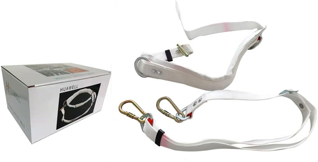 HUAWELLSafety Belt with Two Side Adjustable Lanyard,Cement Pole & Tree Climbing Construction Harness Protective Gear, Personal Protection Fall Arrest Kit (White)