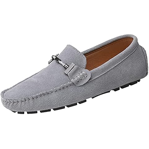 Men's Penny Loafers Comfort Slip On Driving Shoes Classic Stylish Moccasins Suede Leather Flats Boat Shoes Grey Cover
