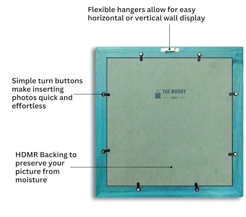 Image of 8 x 8 inch Wooden Photo Frame with Mat, Blue Photo Frame 8 x 8 inch with Mat or 12 x 12 inch without Mat for Wall Decoration, Gallery Walls, Best Wooden Photo Frames for Posters and Photos