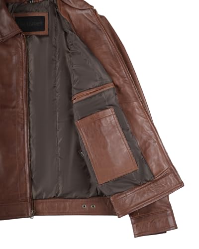Image of Blingsoul Vintage Distressed Leather Jacket for Men - Shirt Collar Genuine Lambskin Mens Leather Jacket