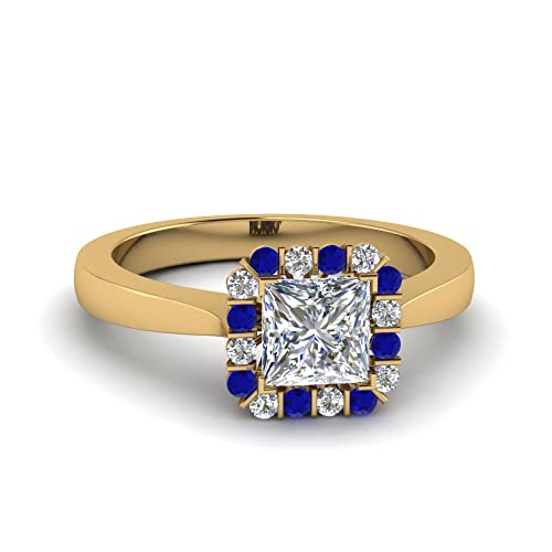 Image of Choose Your Gemstone Floating Halo Diamond CZ Ring Yellow Gold Plated Princess Shape Halo Engagement Rings Everyday Jewelry Wedding Jewelry Handmade Gifts for Wife US Size 4 to 12