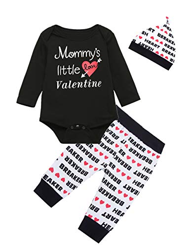 Yruiz 3PC Baby Boys' Mommys' Little Valentine Heart Breaker Outfit Long Pants with hat (0-3 Months)