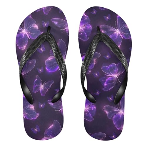 ALAZA Glowing Purple Butterfly Flip Flops for Women Fashion Beach Slippers Comfort Mens Flip Flops Non-Slip Rubber Shower Slippers Sandal for Hotel Travel Sport,XS