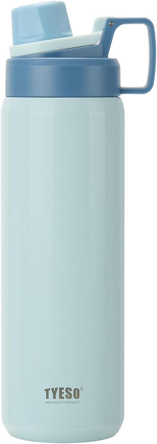 TYESO Insulated Stainless Steel Water Bottle With Spout Lid and Handle for Sports, Vacuum Insulated Sports Bottle with Easy-grip Handle, Leak-Proof (BLUE, 25 OZ)