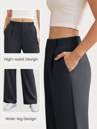 JEKAOYI Womens High Waist Stretchy Wide Leg Work Pants Business Casual Dress Slacks with Pockets Dark Grey - image 4