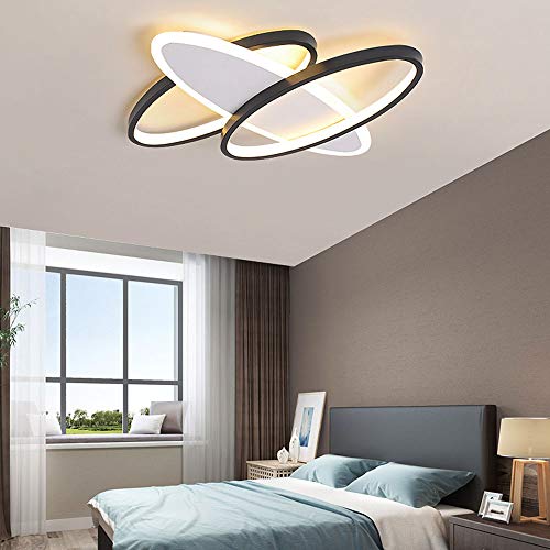 Plafón LED regulable, Decoración de dormitorio de diseño ovalado de 3 llamas, Lámpara de salón moderna, Luz de techo Pantalla de acrílico 24W negro / blanco, 1920LM, con mando a distancia Cover