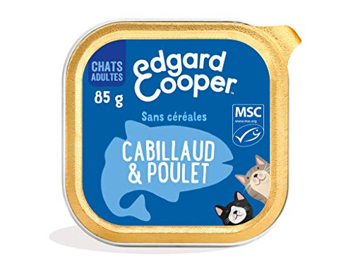 Edgard & Cooper Boite Patée Chat Adulte sans Cereales Nourriture Naturelle 85g Cabillaud/Poulet Frais, Alimentation Saine savoureuse et équilibrée, Protéines de qualité supérieure