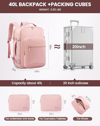 Image of LOVEVOOK 40L Travel Backpack Flight Approved Carry on Backpack,3 Packing Cubes,Waterproof Personal Item Travel Bag,TSA Carry on Luggage Suitcase Travel Essentials,Gifts for Women & Men,fits 17 inch Laptop