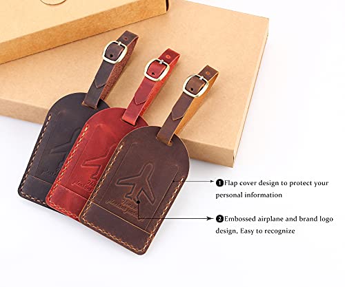 2 Pack Premium Name Tags For Luggage, Leather Luggage Travel Bag Tags By ‎Fasjosma, Luggage Bag Case Tags Leather Travel Id Labels For Suitcases (Coffee) #TOP4