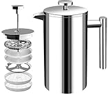 Utopia Kitchen - 304 Grade Stainless Steel French Press Coffee Maker 34oz (1 Litre) with 4 Level...