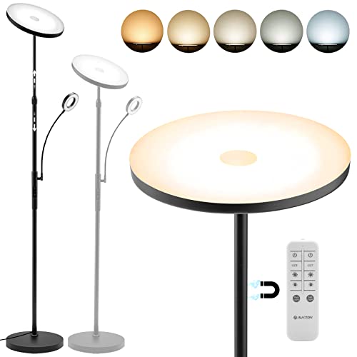 COZII Stehlampe LED Dimmbar, Modern 30W Deckenfluter mit 6W Leselampe -2500+320LM Stufenlos Dimmbar Standleuchte mit 5 Farbtemperaturen für Wohnzimmer Schlafzimmer Büro, Fernbedienung & Touch Control Cover