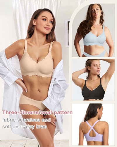 Image of HORISUN Women Seamless Wireless Jelly Bra Push Up Comfortable Bralette | V Scalloped Neck,No Underwire,Support and Lift,Full Coverage,T Shirt Bra,Buttery Soft, Convertible Strap