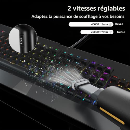 Eave Souffleur PC Set, 2 Vitesses 500w Souffleur Air Comprimé, Efficace Puissant électrique Nettoyeur PC, Polyvalent Air Duster avec 3m Fil & Buses, Suitable for Pc, Voiture, Nettoyage à Domicile – vue 2