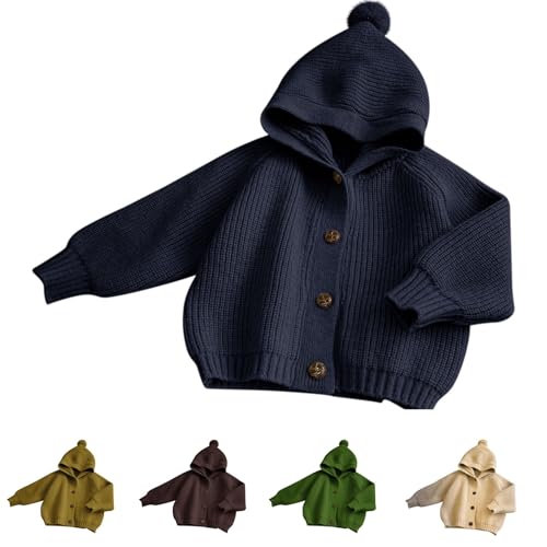 Boys Girls Ribbed Knit Cardigan Hoodie Sweaters Button Down Plain Thermal Jacket Fall Winter Soft Warm Cute Coat