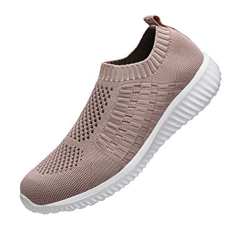 Konhill Women's Casual Walking Shoes - Breathable Mesh Work Slip-On Sneakers 7.5 Us Apricot #TOP1