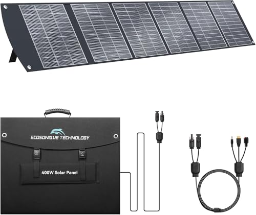 Ecosonique - Pannello solare pieghevole da 400 W, con supporto, pieghevole, alimentatore MC4 da 40 V e più uscite per generatori solari, pannelli solari per campeggio, esterni, RV
