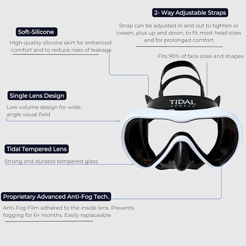 Tidal Mask - Advanced Anti Fog Diving Mask for Scuba Diving, Snorkeling, and Free Diving. Wide-Angle Single Lens. Best Anti Fog Scuba Mask, Snorkel Mask, Dive Mask for Adults. (White/Clear Lens). - Thumbnail 6