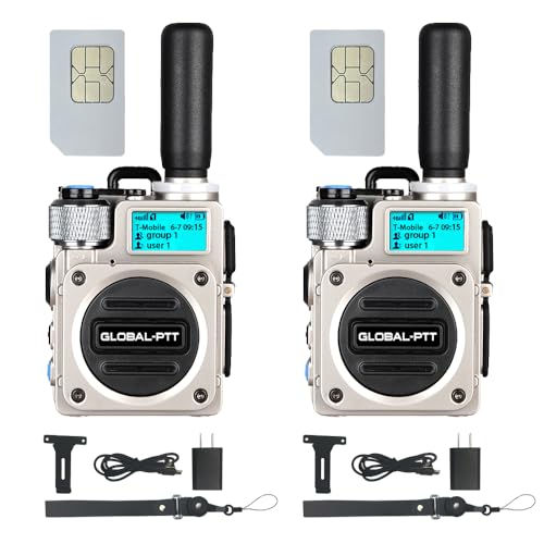 Global-PTT PoC Radios, Pack of 2 Unlimited Range Walkie Talkies, Nationwide Coverage Audio Reliable Durable Long-Life Battery with Free Yearly Data SIM Card (Silver)
