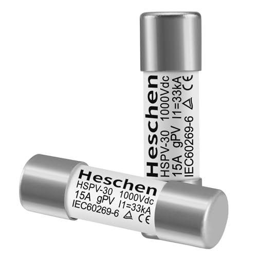 Heschen Solar DC1000V PV-Sicherung, Photovoltaik-Sicherungen, gPV-Typ-Sicherungsverbindung, HSPV-30, 10 x 38 mm, 15A 1000VDC, I1 33 kA, für Solar-PV-Systemschutz, 10 Stück