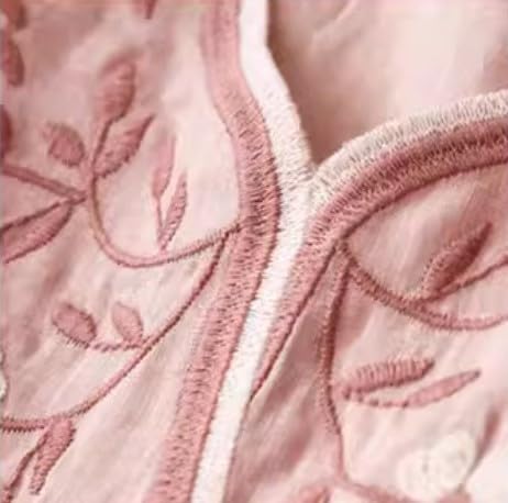 Image of RIEKA Womens Elegant Beige Floral Embroidered Tunic Top with Scalloped V Neck, Elbow Length Sleeves, Relaxed Fit, Lightweight, Casual Ethnic Style Top