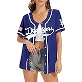 Baseball Button Up Shirt for Women Quick-Dry Sporty Team Style Fan Jersey Graphic Short Sleeve Tops for Game Day(Blue, S)