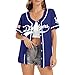 Baseball Button Up Shirt for Women Quick-Dry Sporty Team Style Fan Jersey Graphic Short Sleeve Tops for Game Day(Blue, XL)