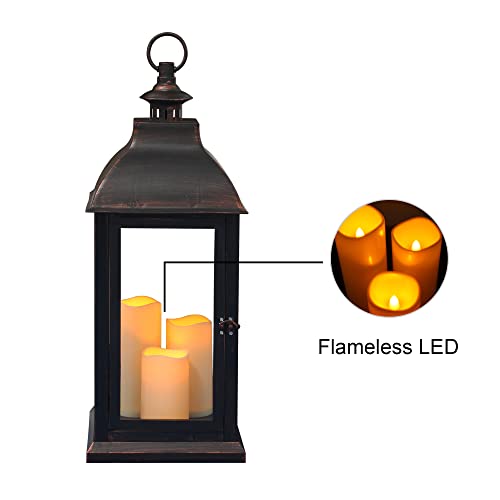 Image of 1Pack Decorative Lantern 24.80 inch H with Dancing Flame LED Timer Candle,ON /Off /Timer LED Candle with 6hours,Hanging Lantern for Outdoor Garden / Indoor Use.