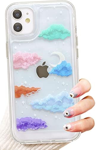 CEOKOK Designed for iPhone 11 Clear Case with Design Crystal Durable Rainbow Colorful Cloud Moon Creative Aesthetic Shockproof Protective Could Phone Case for iPhone 11 for Women Girls Men