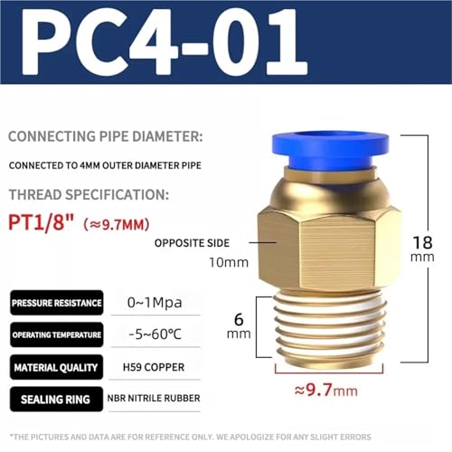 Raccord pneumatique PC4-01 rapide pour tuyaux d'air comprimé industriels