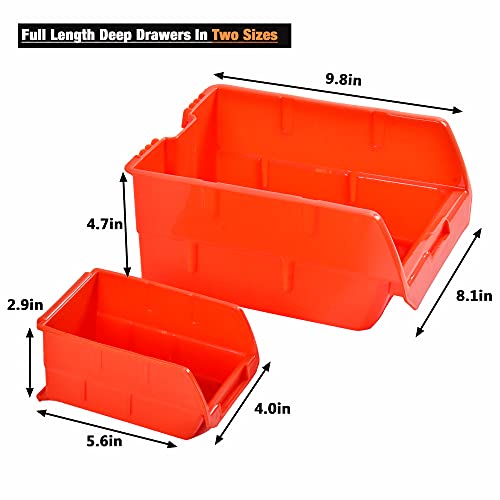 Image of Wallmaster Wall Mounted Storage Bins, Wall Storage Bins Parts Rack 10 Bins&3 Rails Wall Mount Tool Organizer Hardware Storage Organizer (Orange)