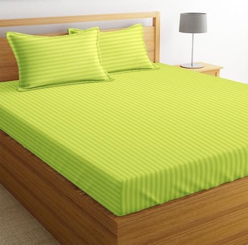 Image of BSB HOME Premium Cotton Solid /Stripe King Bedsheet with 2 King Size Pillow Covers | Double Bed with 210 TC Pure Cotton | Size - King Size 90x100 inches - Parrot