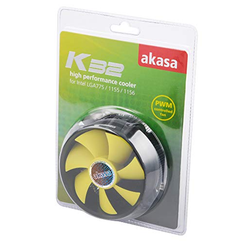 Akasa K32｜CPU Cooler｜92mm Low Noise PWM Fan｜TDP 95W｜Aluminium Heatsink｜Designed for Intel LGA1200, LGA1156, LGA1155, LGA1151, LGA775｜AK-CC7117EP01