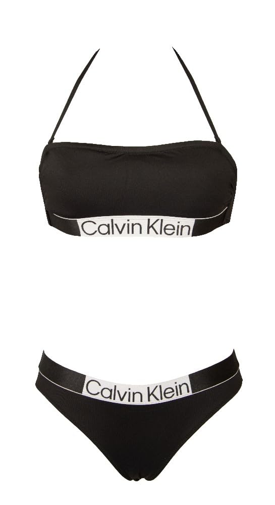 Calvin Klein Bikini Donna Reggiseno a Fascia Imbottitura e Lacci Removibile Slip Elastico a Vista logato Art ZW0ZW02166x2155