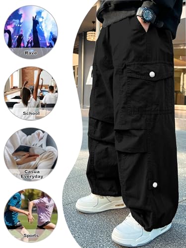 SANGTREE Boy's Drawstring Waist Pleated Front Baggy Cargo Pants, 4-14 Years3