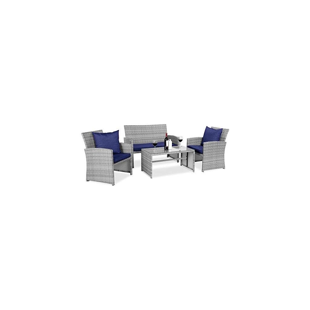 Best-Choice-Products-4-Piece-Outdoor-Wicker-Patio-Conversation-Furniture-Set-for-Backyard-Deck-Poolside-wCoffee-Table-Seat-Cushions-Gray-WickerNavy-Cushions
