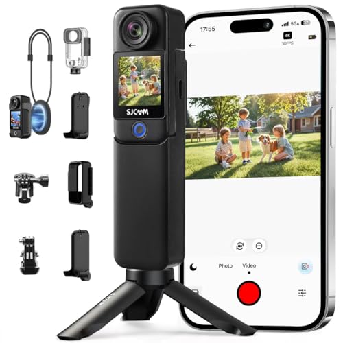 SJCAM C300 2IN1 Vlogging Camera,4K Pocket Travel YouTube Content Streaming,7H Power,6-Axis Stabilization,Dual-Touch Screen,30M Waterproof,Werable begginers Camera,familly,Camara para grabar contenido