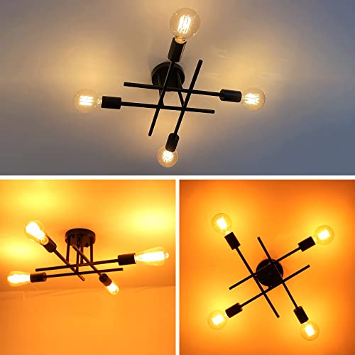 Rviezza 2 Pack Modern Close to Ceiling Light Fixture 4 Light Semi Flush Mount Ceiling Light, Rustic Sputnik Chandeliers, Black Farmhouse Ceiling Lights for Dining Room Living Room Bedroom Hallway by Rviezza - Image 5